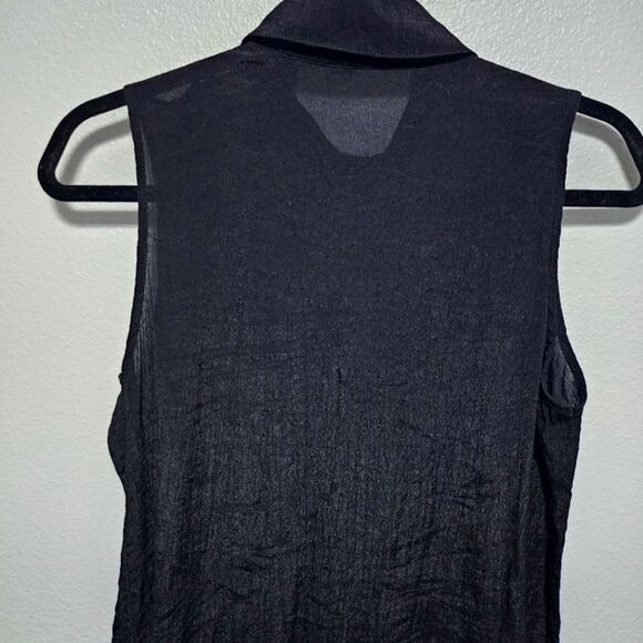 Fever Black Witchy Whimsigoth Sheer Collared Gauzy Vest Pintucked Buttoned Sz S - Picture 11 of 12